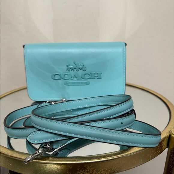 Coach Crossbody Bag Clutch Light Blue Leather - Picture 3 of 10